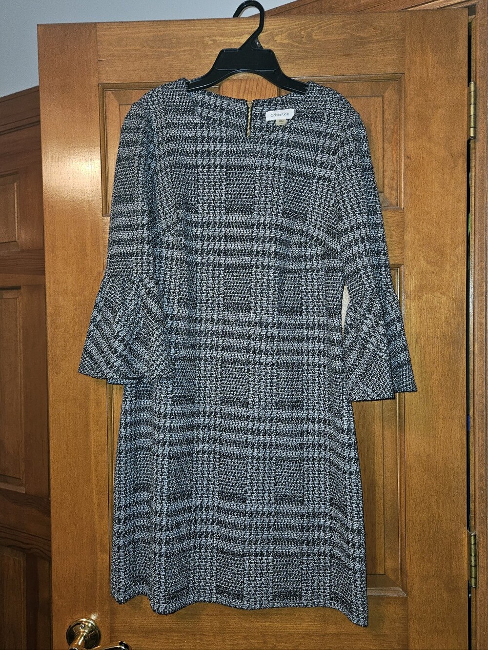Calvin Klein Black & White Plaid Long-Sleeve  Dress
